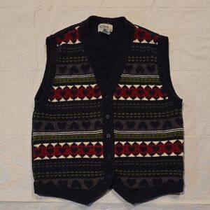 Vintage All Points Women's Knit Sweater Vest Hearts Navy Blue Red Green‎ M